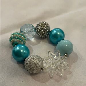 Large Bauble Beaded Bracelet with Silver and Blue Accents